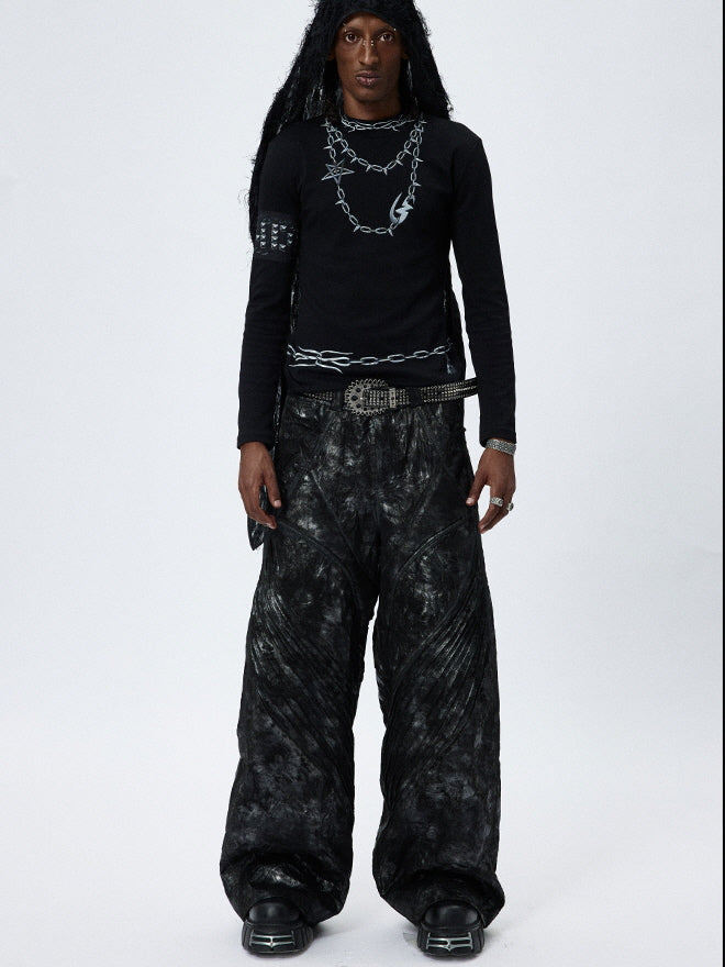 Cracked Texture Wide Pants