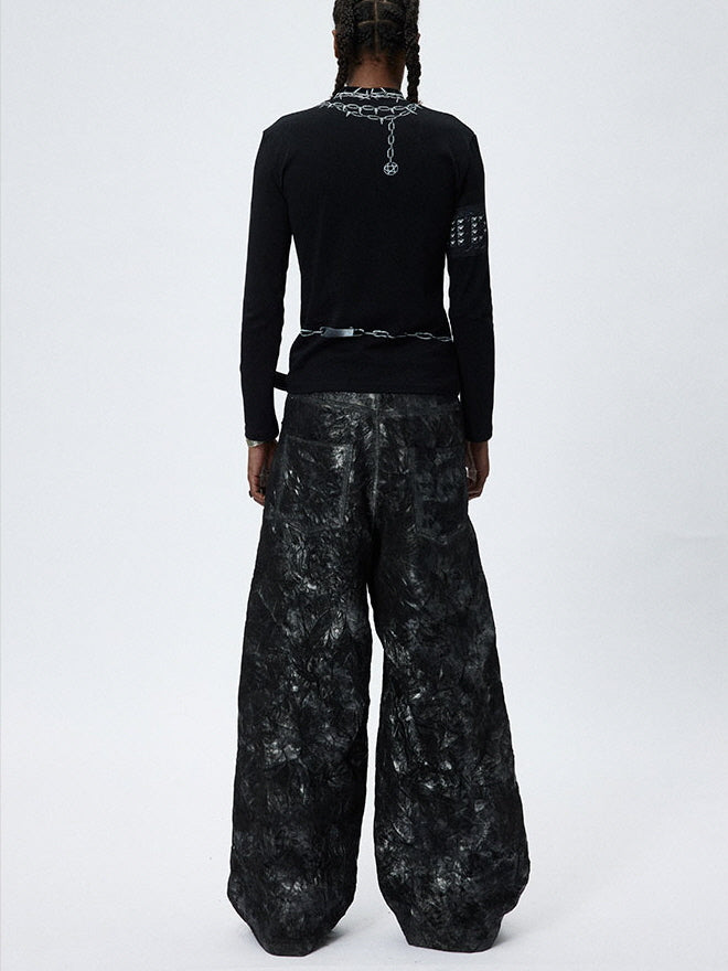 Cracked Texture Wide Pants