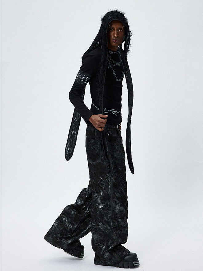 Cracked Texture Wide Pants