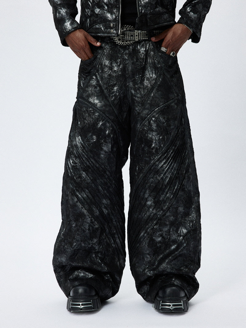 Cracked Texture Wide Pants