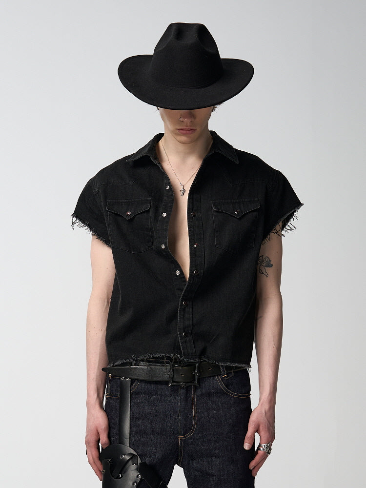 Back 2000s Cut-Off Denim Shirt