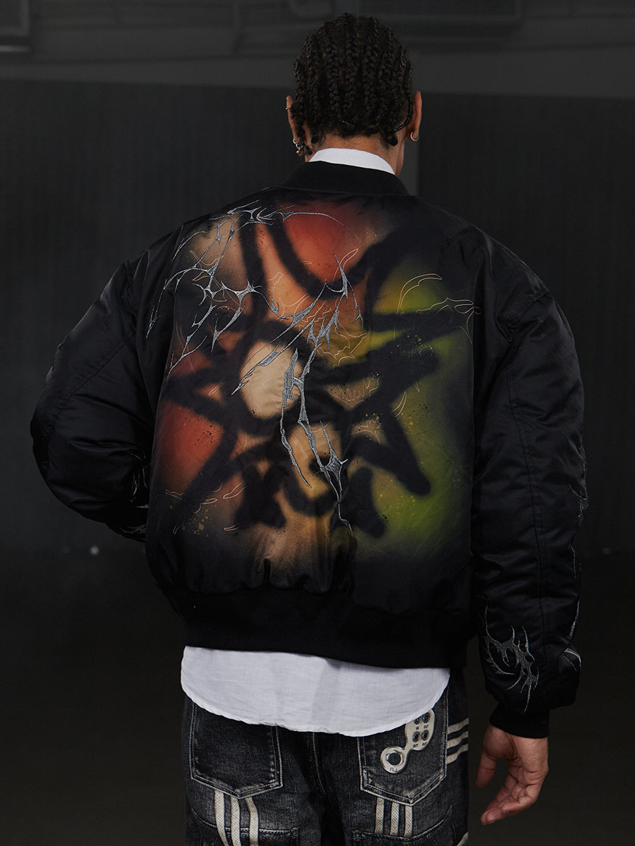 Graffiti Thorns Oversized Bomber Jacket