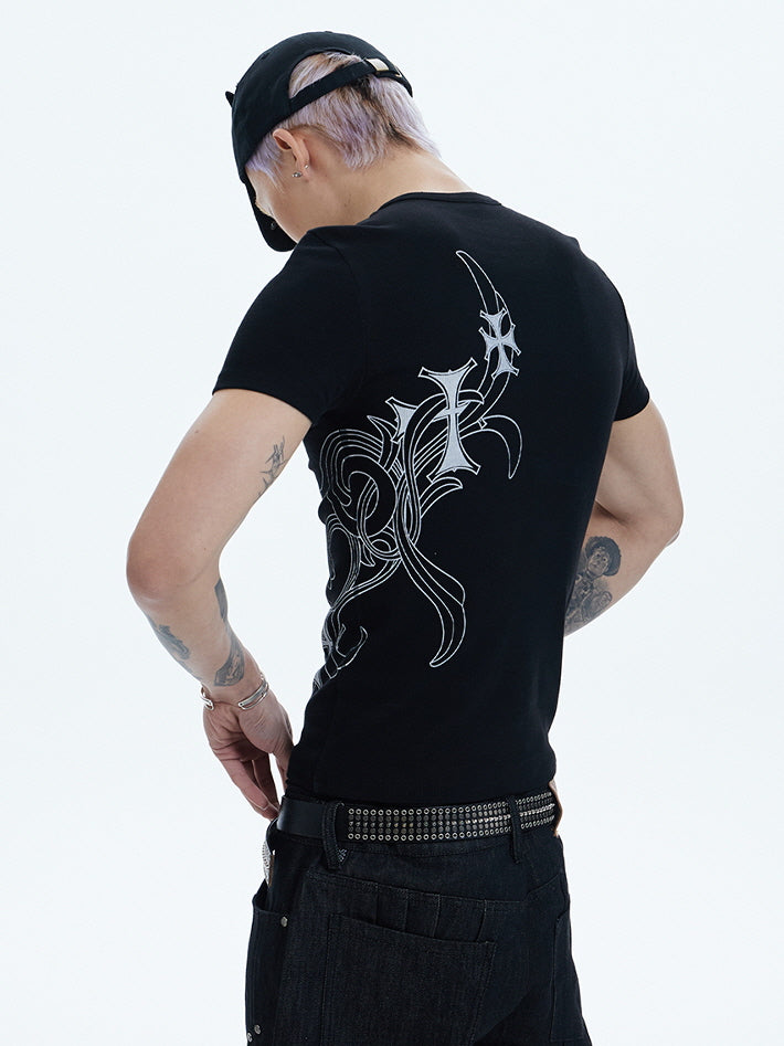Spine Tribal Graphic Ribbed Tee
