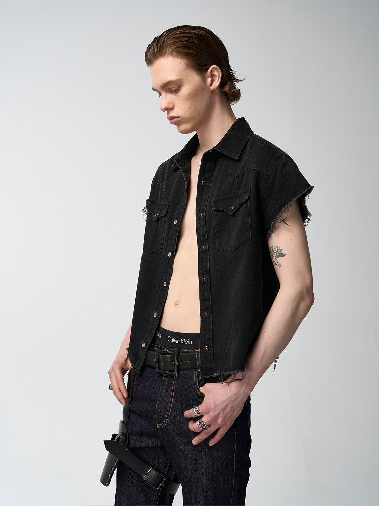Back 2000s Cut-Off Denim Shirt