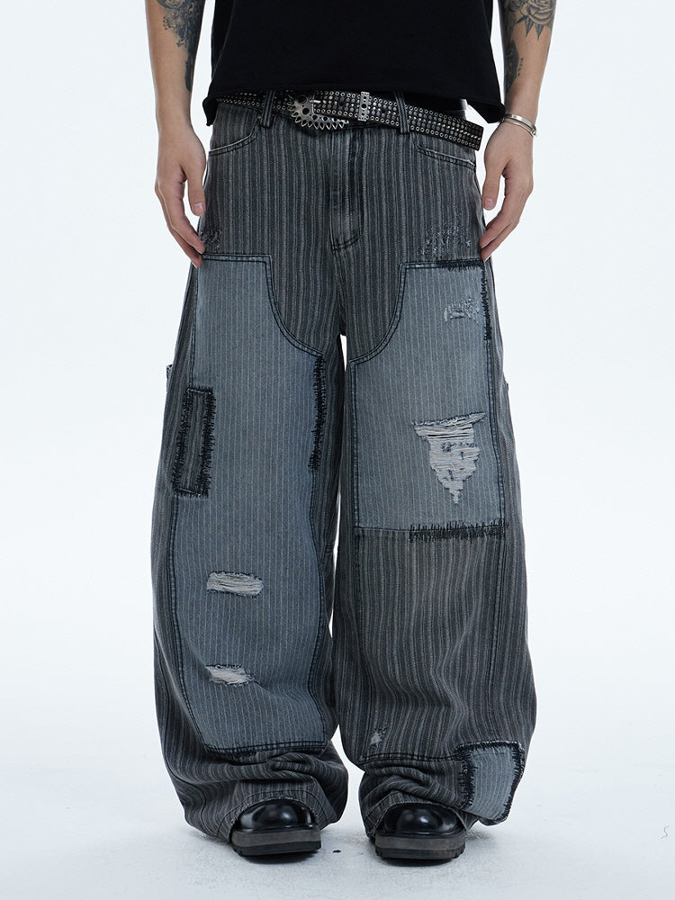 Rework Style Pinstripe Patch Wide Pants