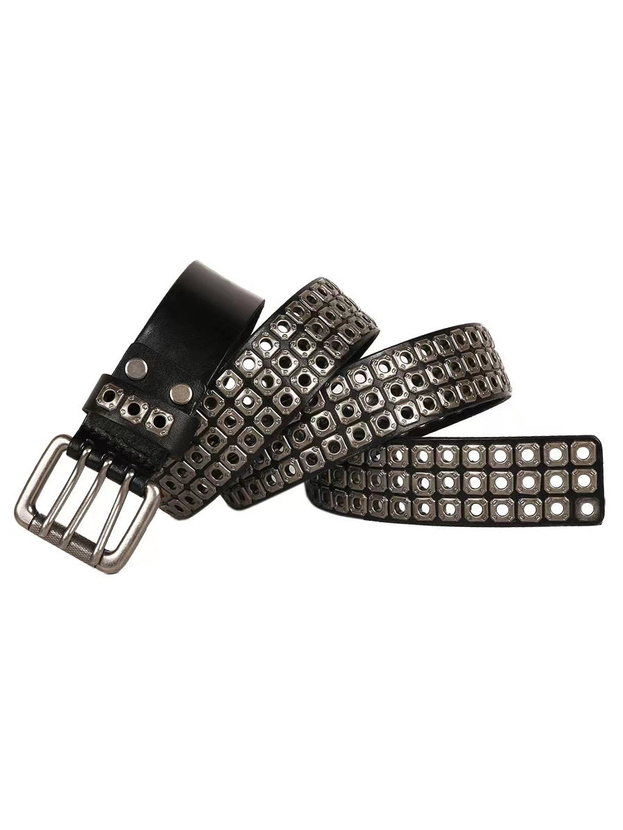 Hexagon Studded Leather Belt