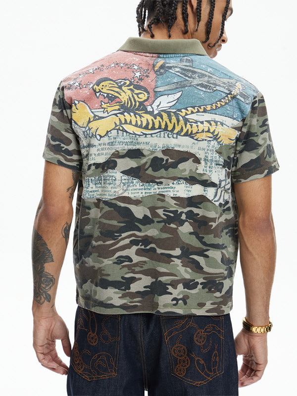 Tiger Back Graphic Camo Polo Shirt