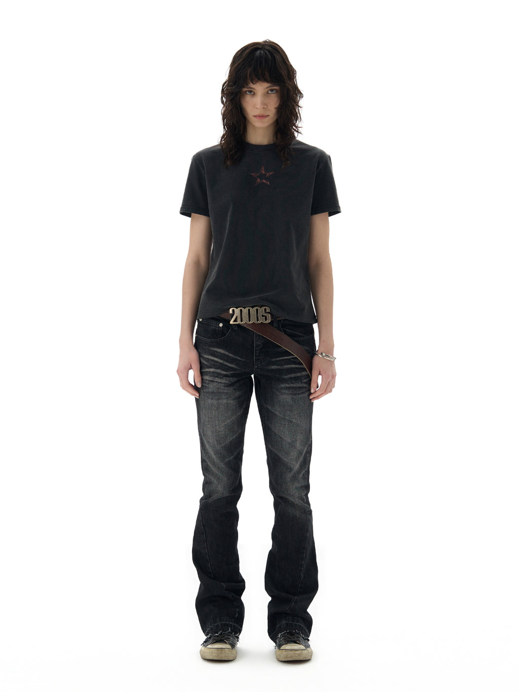 Distressed Star and Music Note Graphic T-Shirt