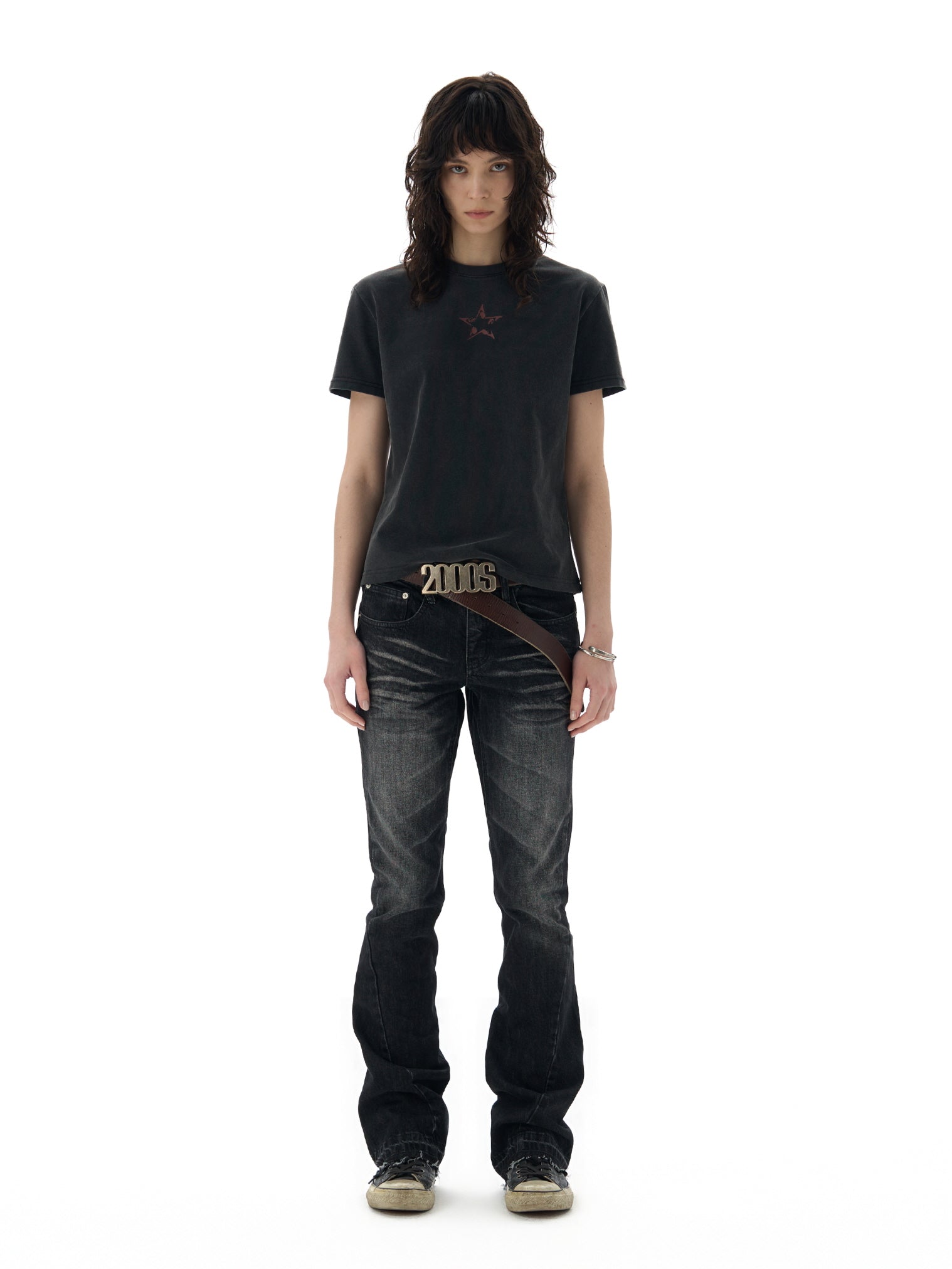 Distressed Star and Music Note Graphic T-Shirt