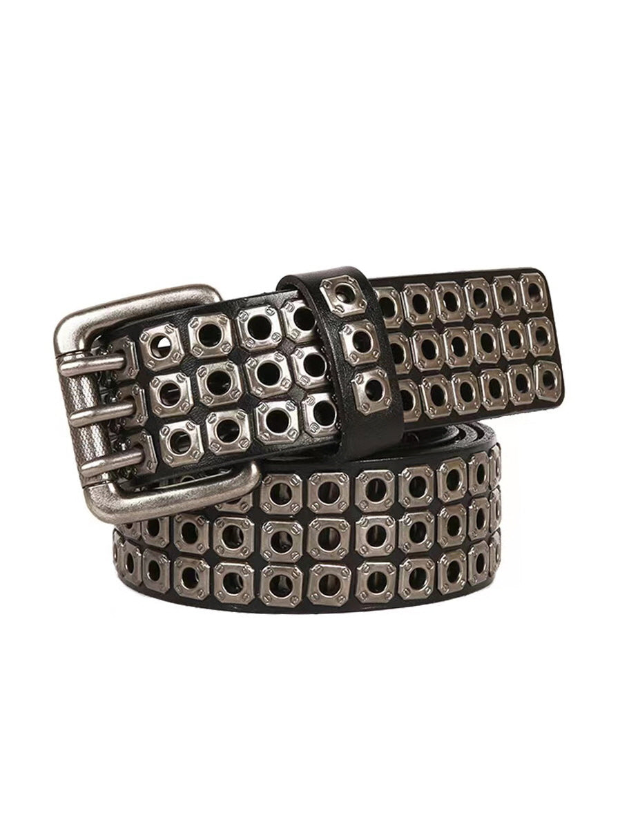 Hexagon Studded Leather Belt