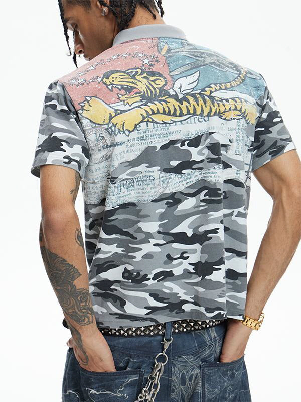 Tiger Back Graphic Camo Polo Shirt