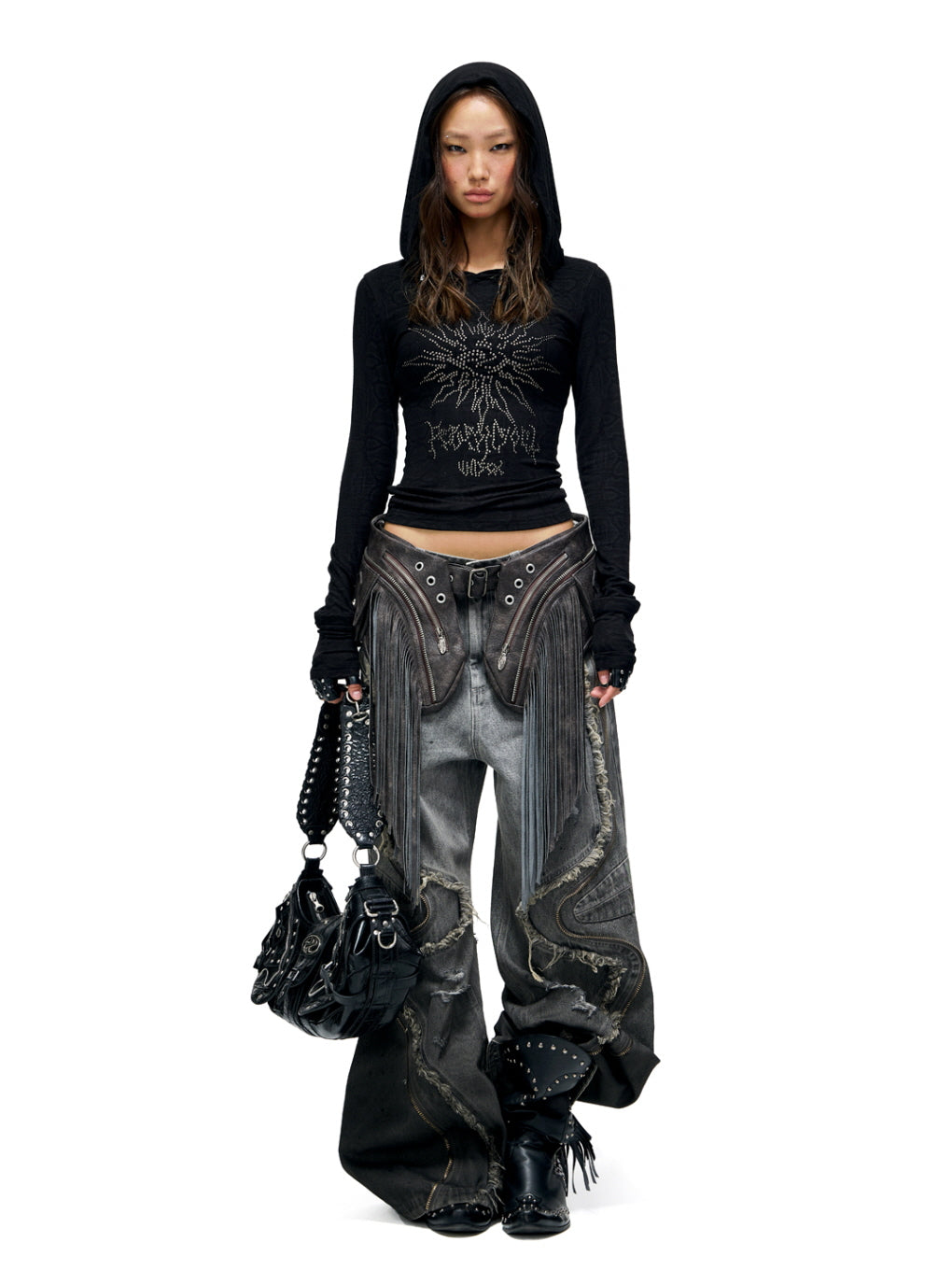 Fringe Belted Flare Cargo Pants Set