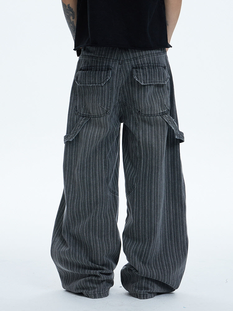 Rework Style Pinstripe Patch Wide Pants