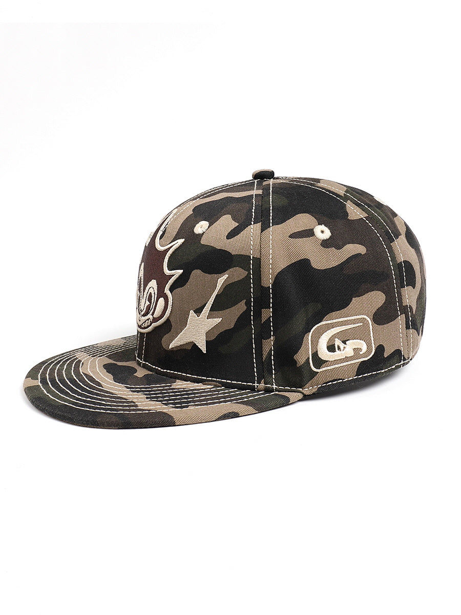Camo Cartoon Embroidered Flat Cap