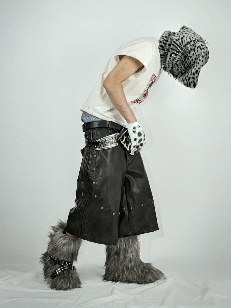 Industrial Studded Leather Wide Shorts