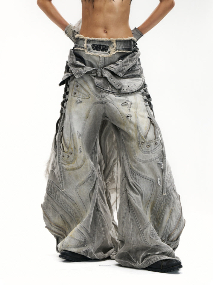 Cyber Carved Sculptural Wide Jeans