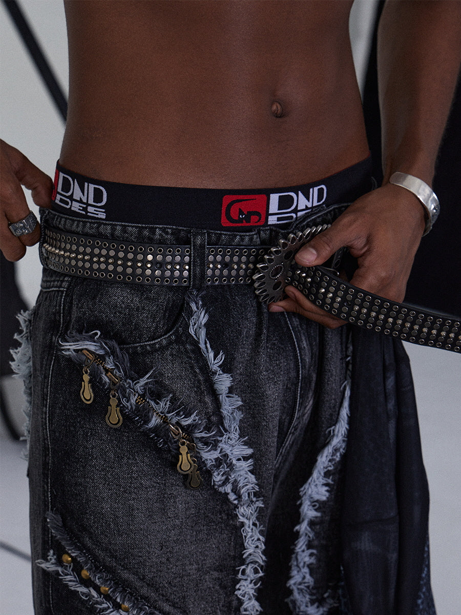 Gear Buckle Studded Leather Belt