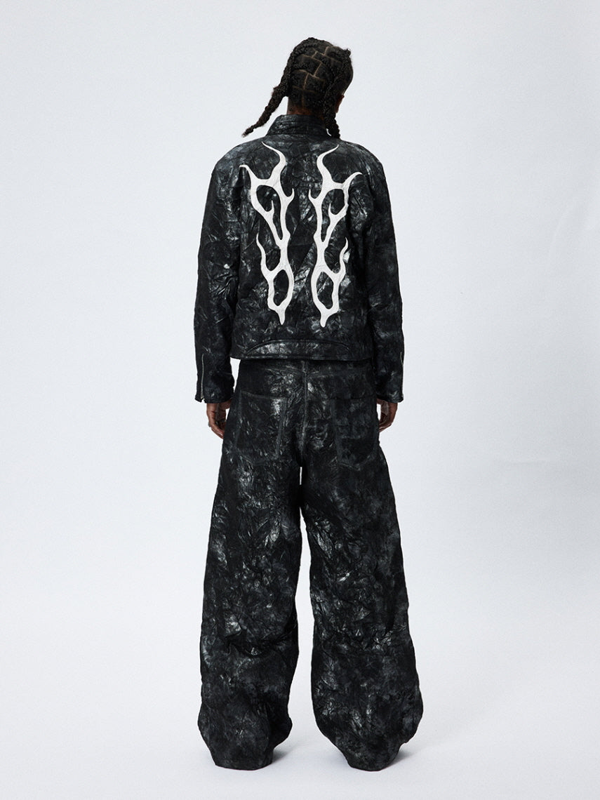 Cracked Texture Wide Pants