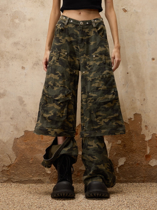 Convertible Camo Wide-Leg Pants