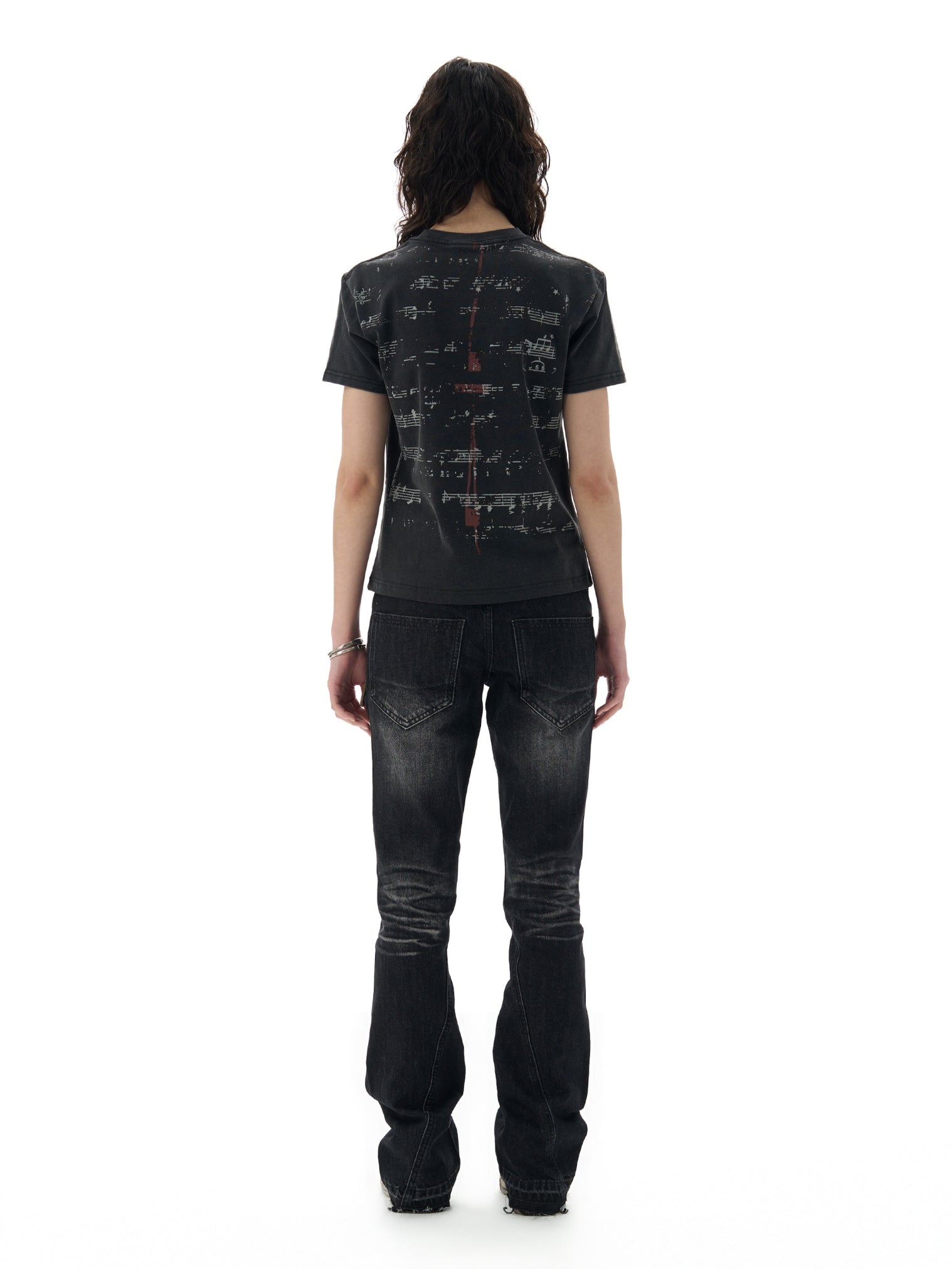 Distressed Star and Music Note Graphic T-Shirt