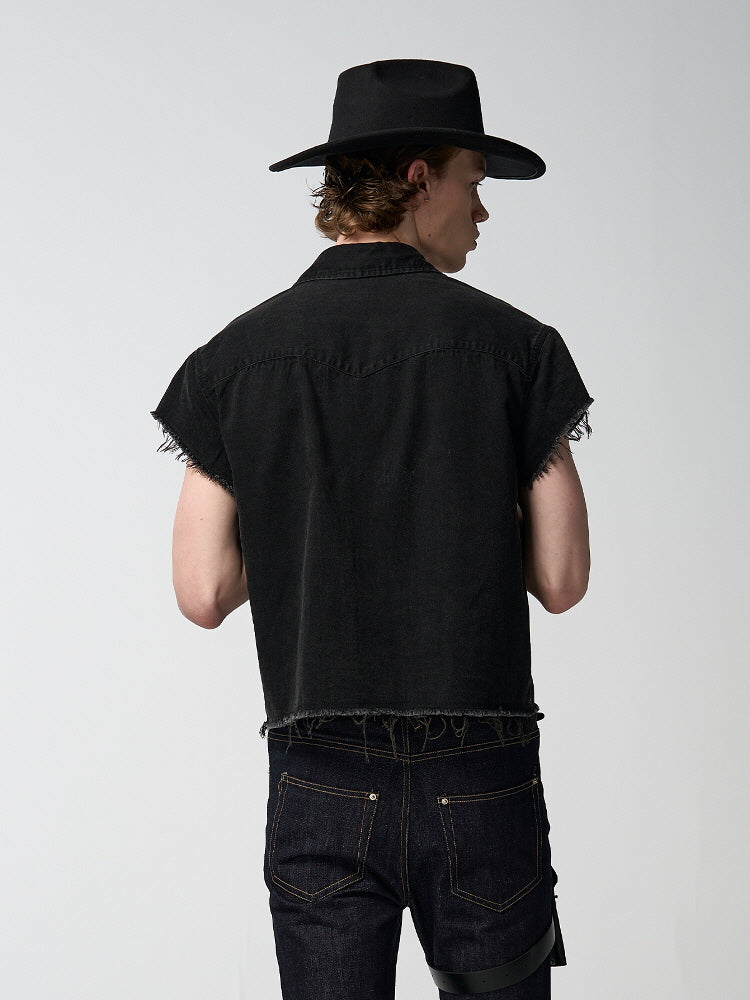 Back 2000s Cut-Off Denim Shirt