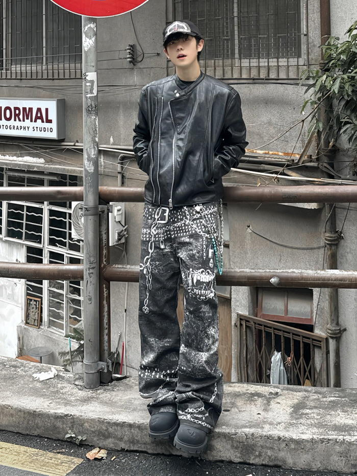 Vampire Chain Printed Wide Denim