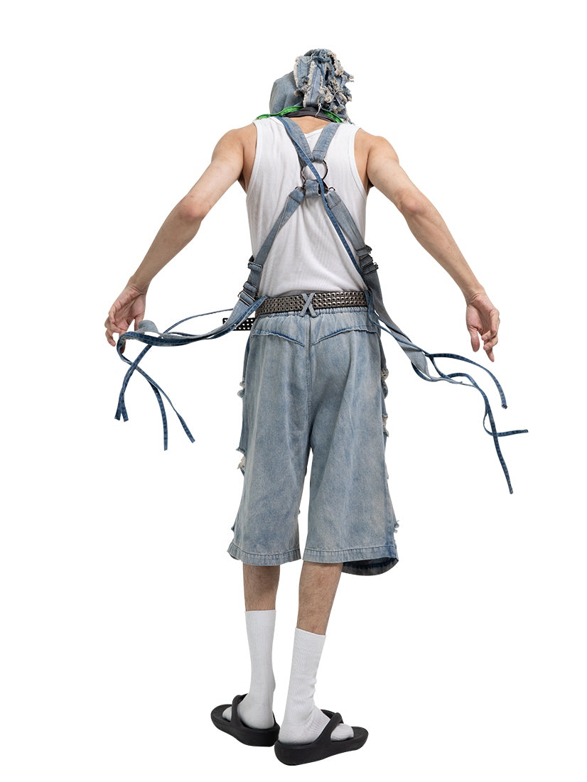 Deconstructed Strap Denim Shorts
