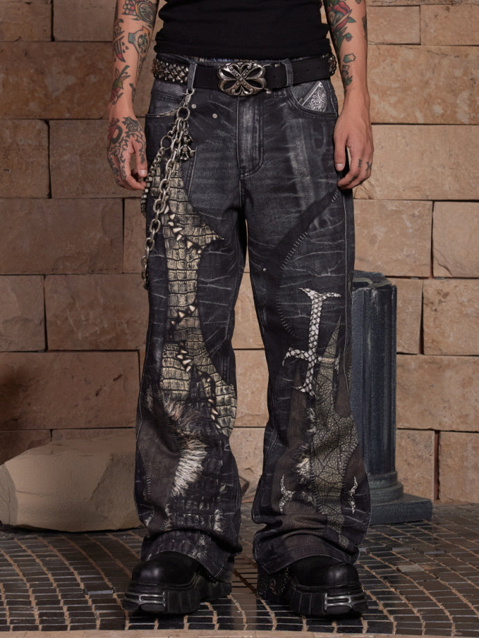 Crocodile Patchwork Jeans
