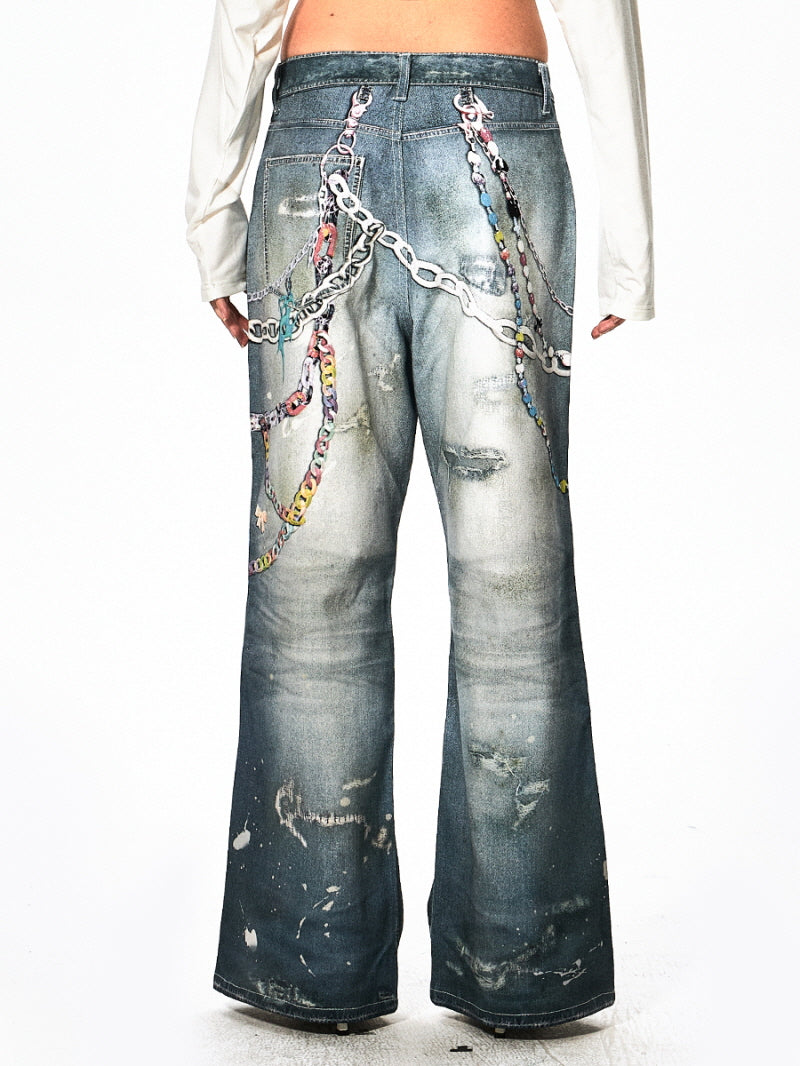 Charm Chain Graphic Wide Jeans
