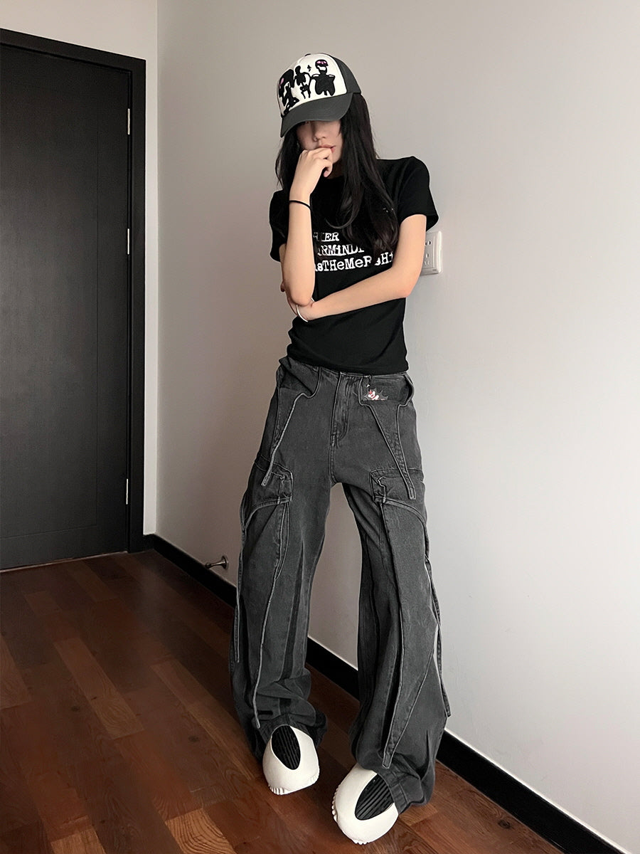 Shadow Stitch Wide-Leg Cargo Denim
