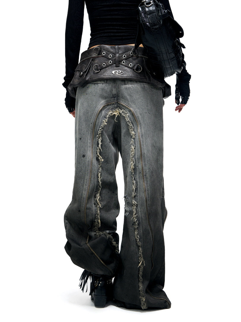 Fringe Belted Flare Cargo Pants Set
