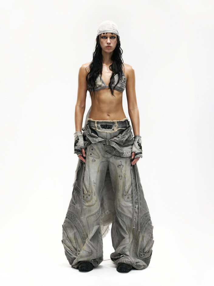 Cyber Carved Sculptural Wide Jeans