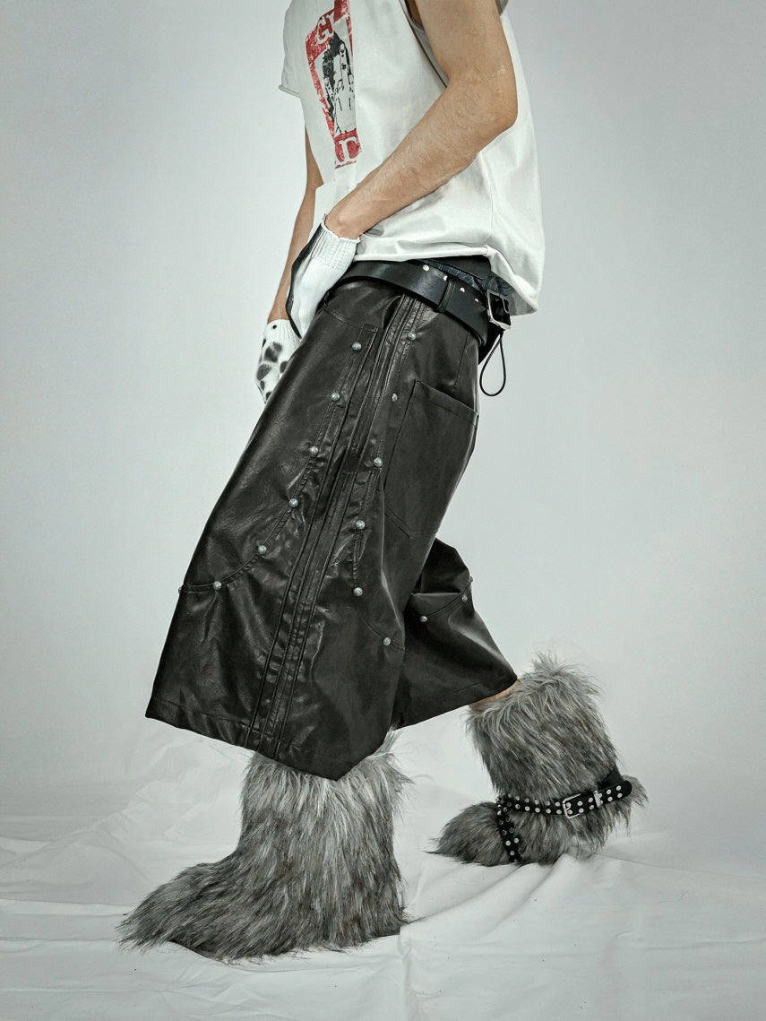 Industrial Studded Leather Wide Shorts