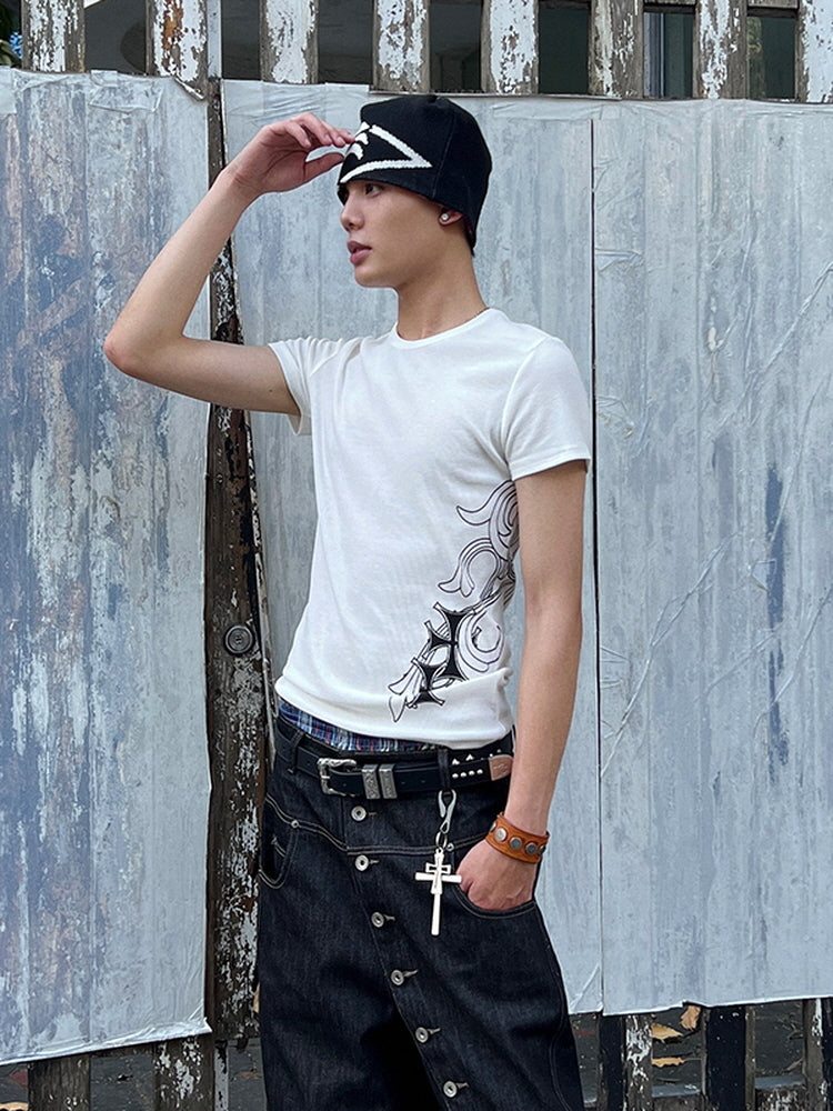 Spine Tribal Graphic Ribbed Tee