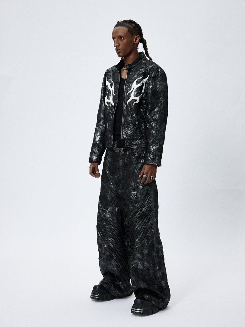 Cracked Texture Wide Pants