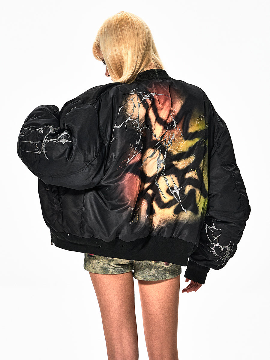 Graffiti Thorns Oversized Bomber Jacket