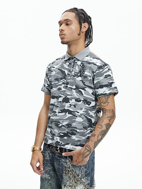 Tiger Back Graphic Camo Polo Shirt