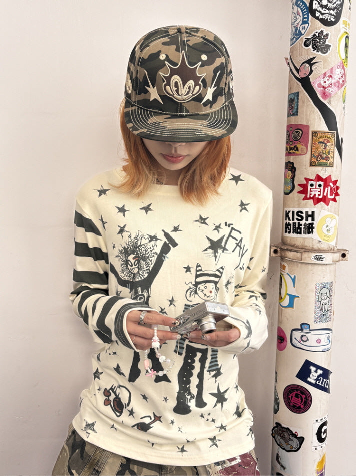 Camo Cartoon Embroidered Flat Cap