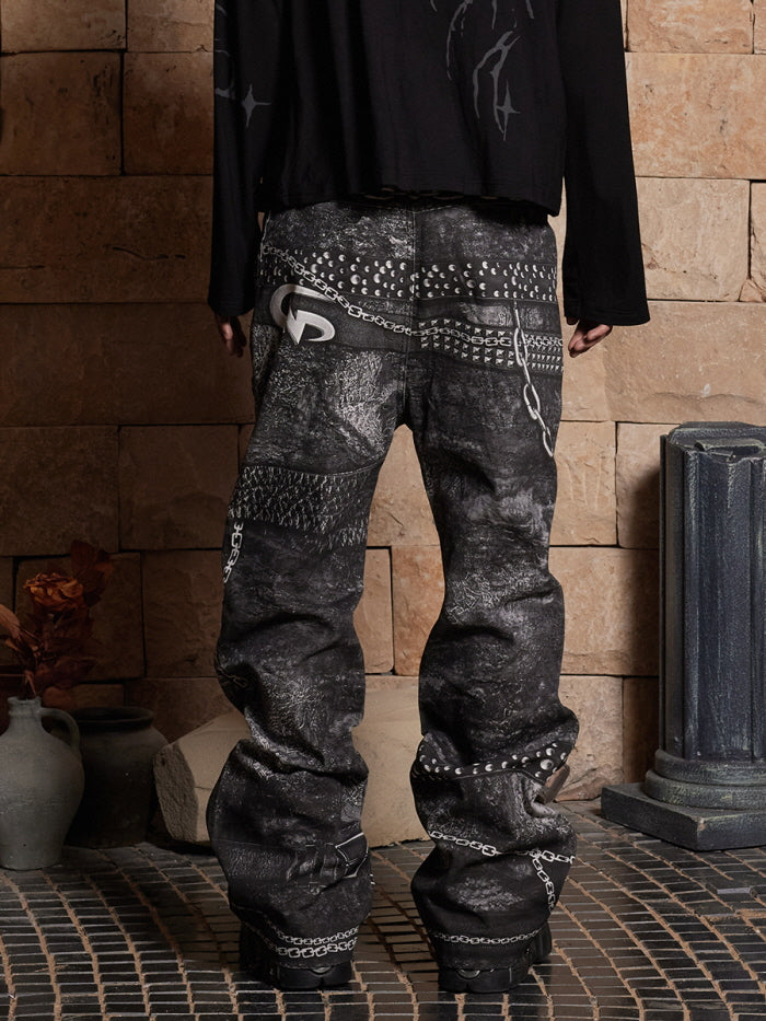 Vampire Chain Printed Wide Denim