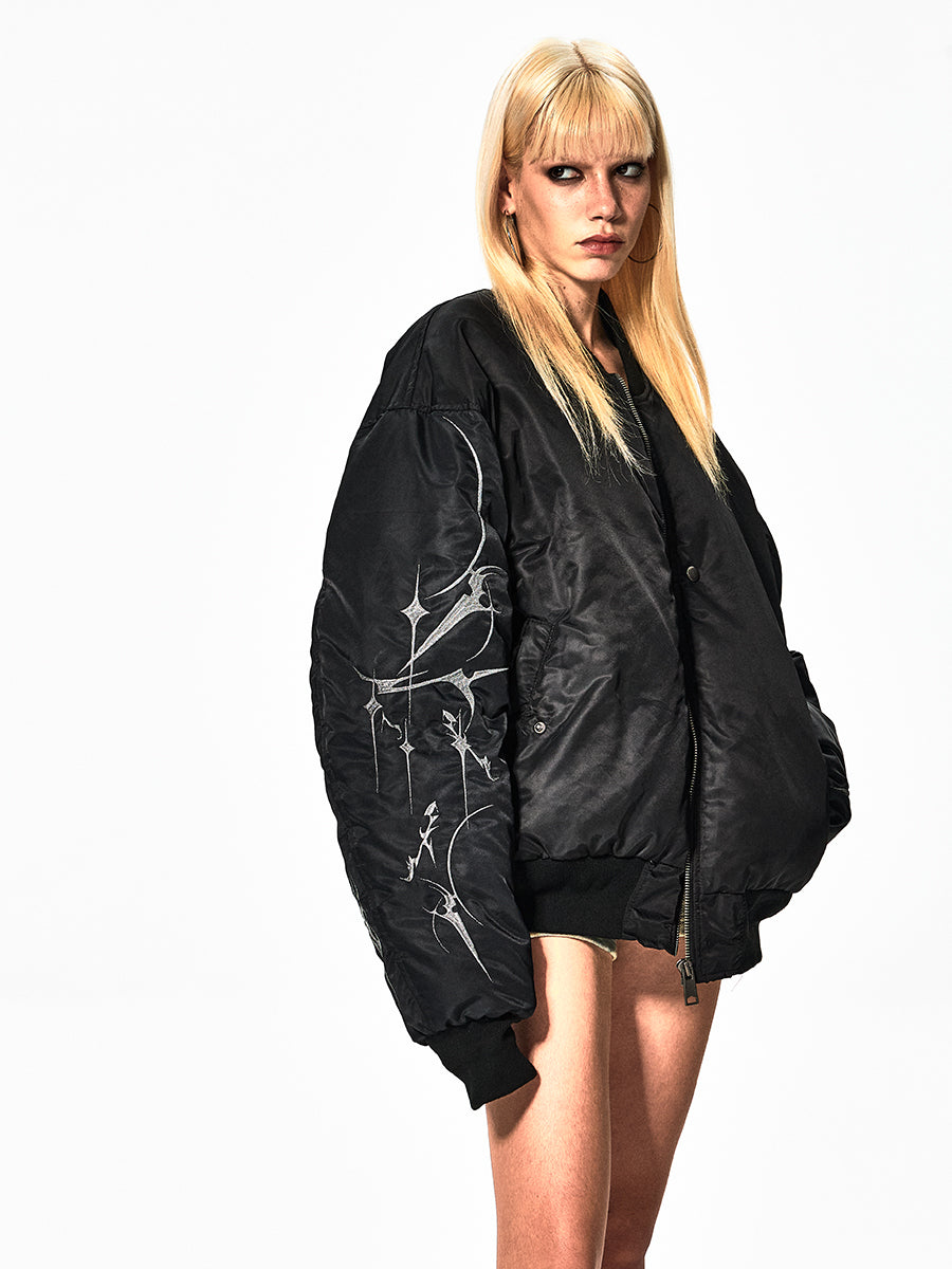 Graffiti Thorns Oversized Bomber Jacket