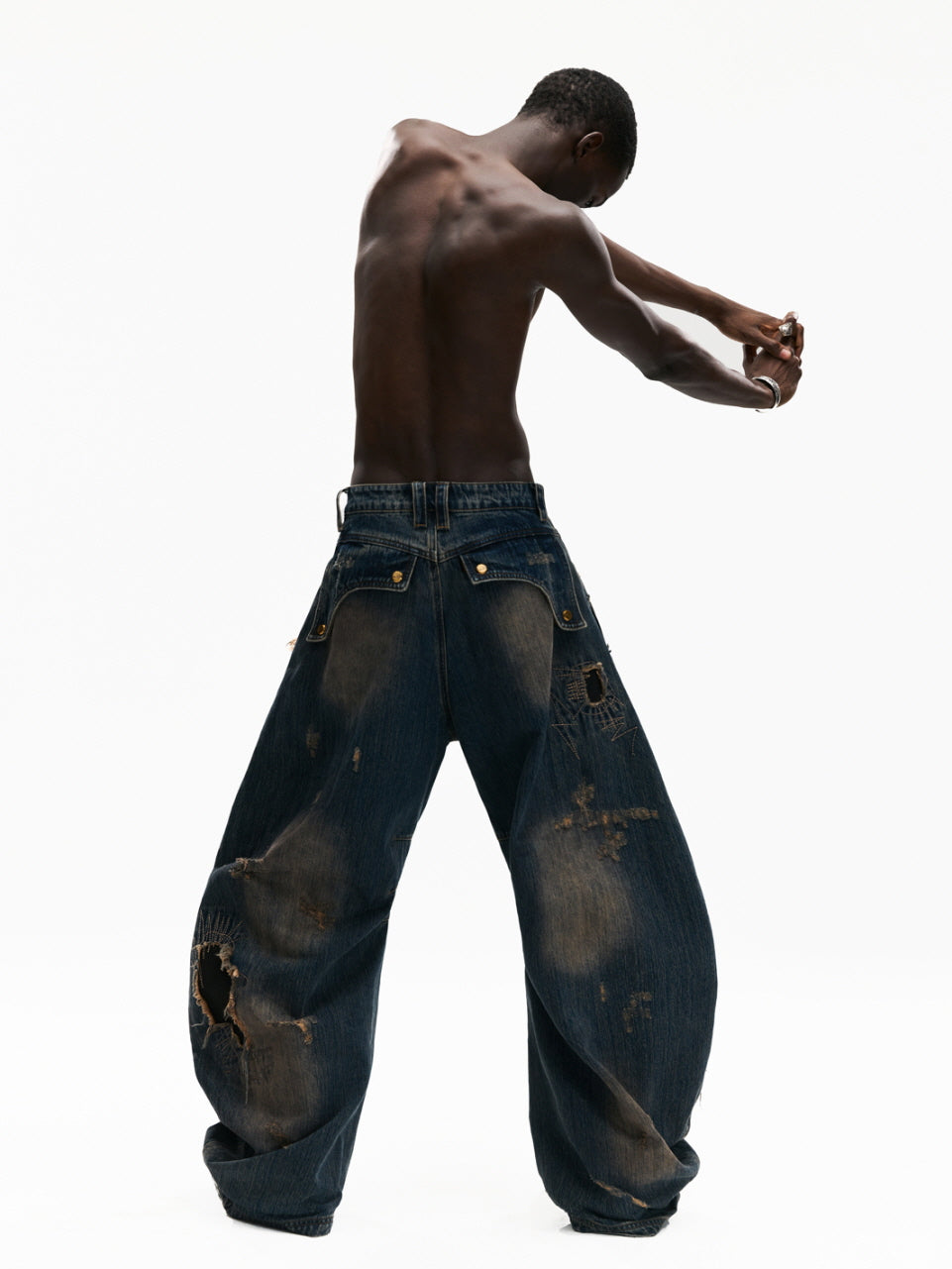 Shattered Patchwork Wide-Leg Denim Pants