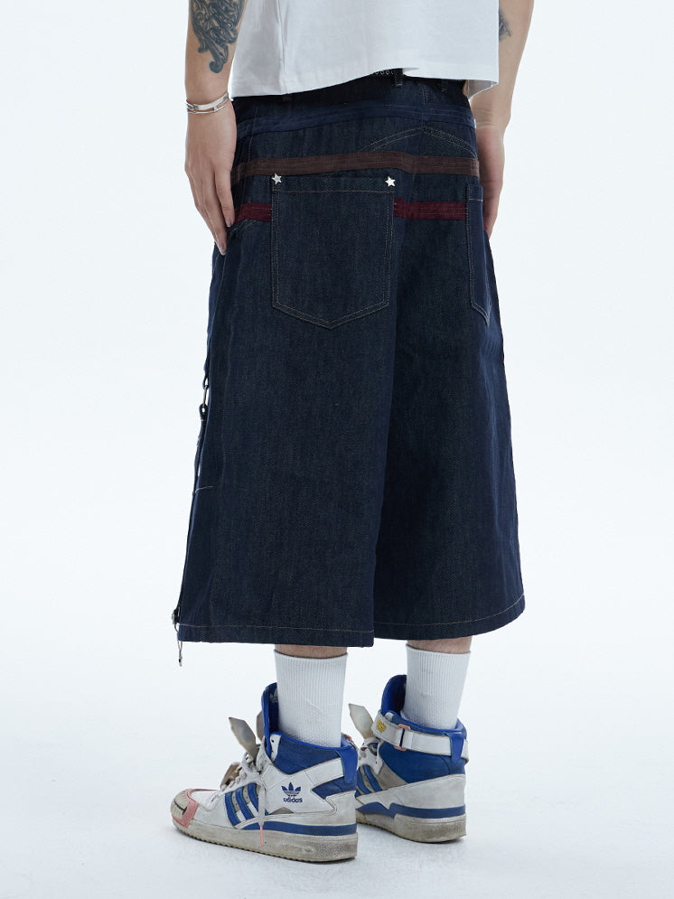 Star Panel Wide-Leg Denim Short Pants
