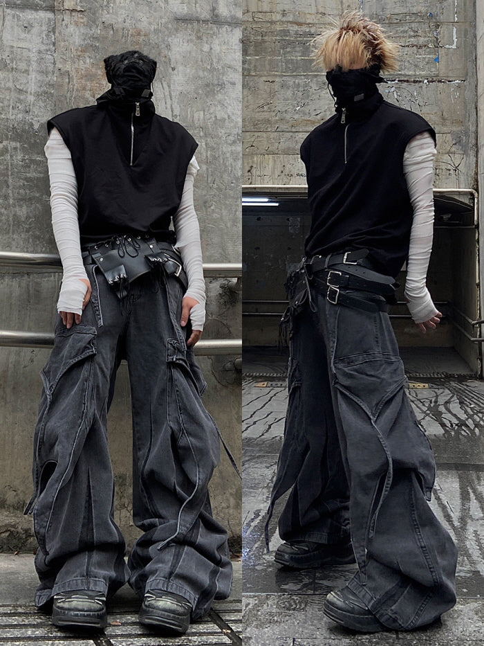 Shadow Stitch Wide-Leg Cargo Denim