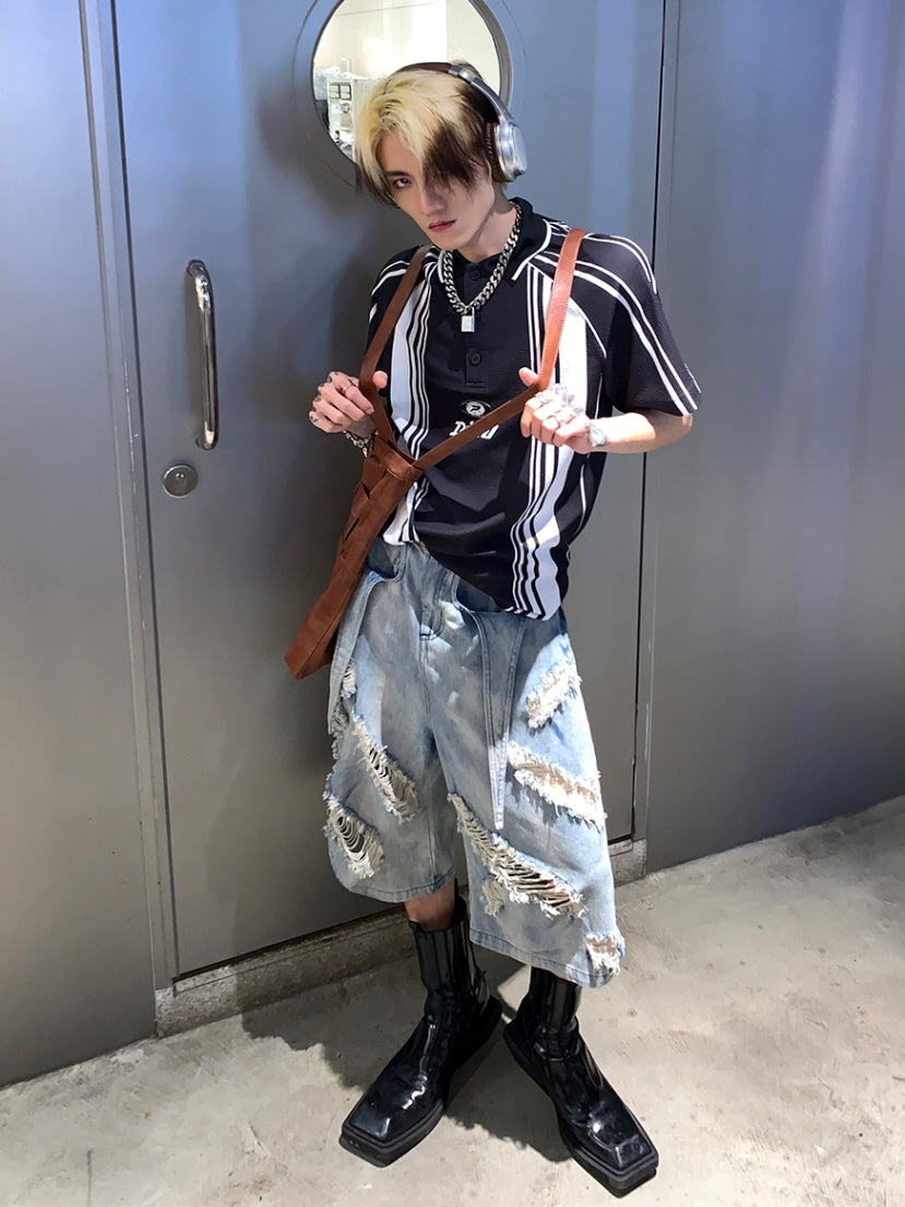 Deconstructed Strap Denim Shorts