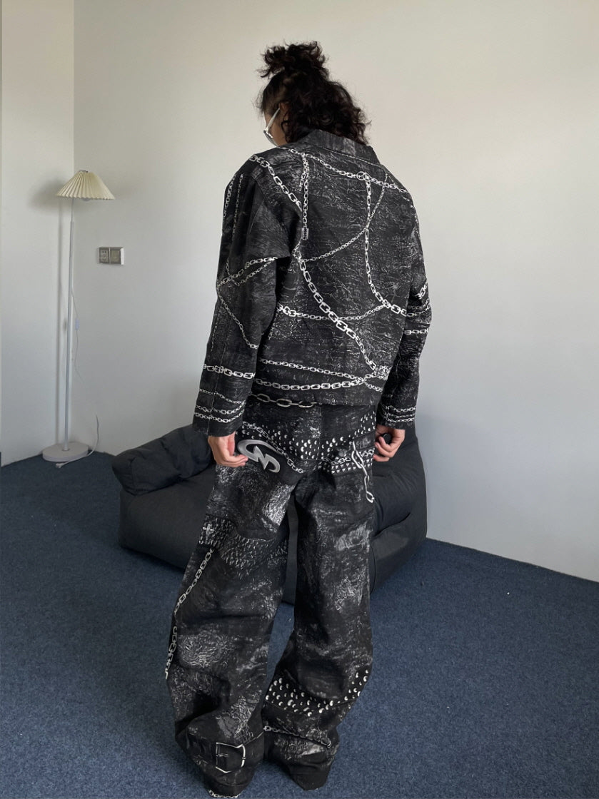 Gothic Chain Graphic Zip-Up Jacket