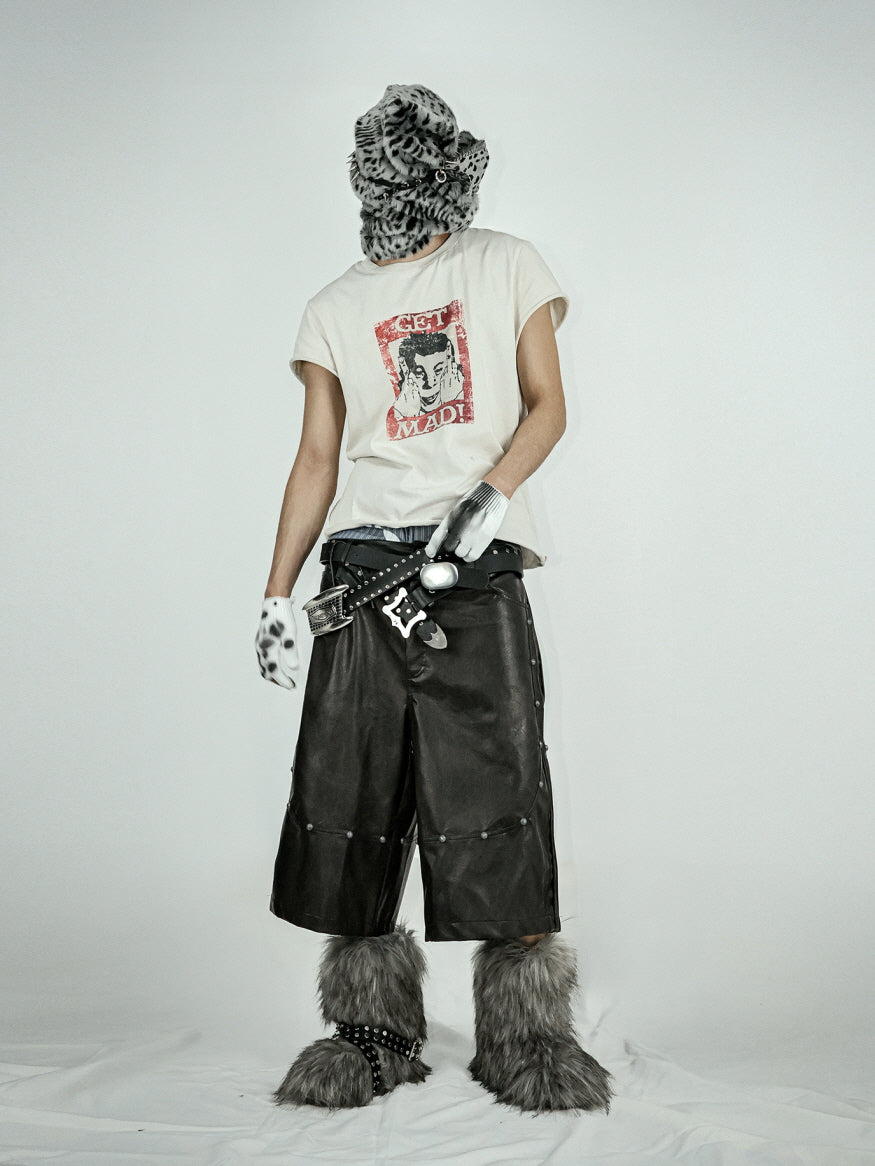 Industrial Studded Leather Wide Shorts