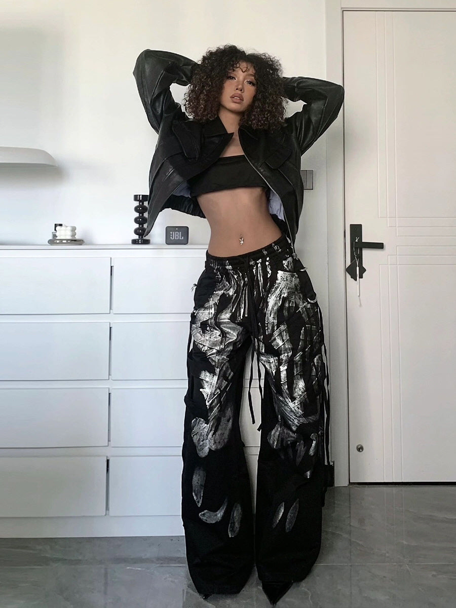 Abstract Graffiti Wide-Leg Pants