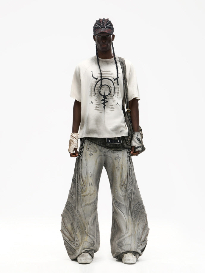 Cyber Carved Sculptural Wide Jeans