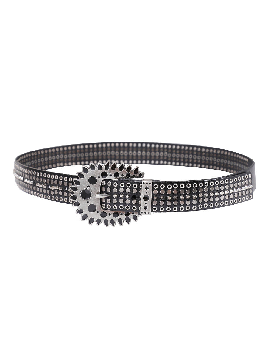 Gear Buckle Studded Leather Belt