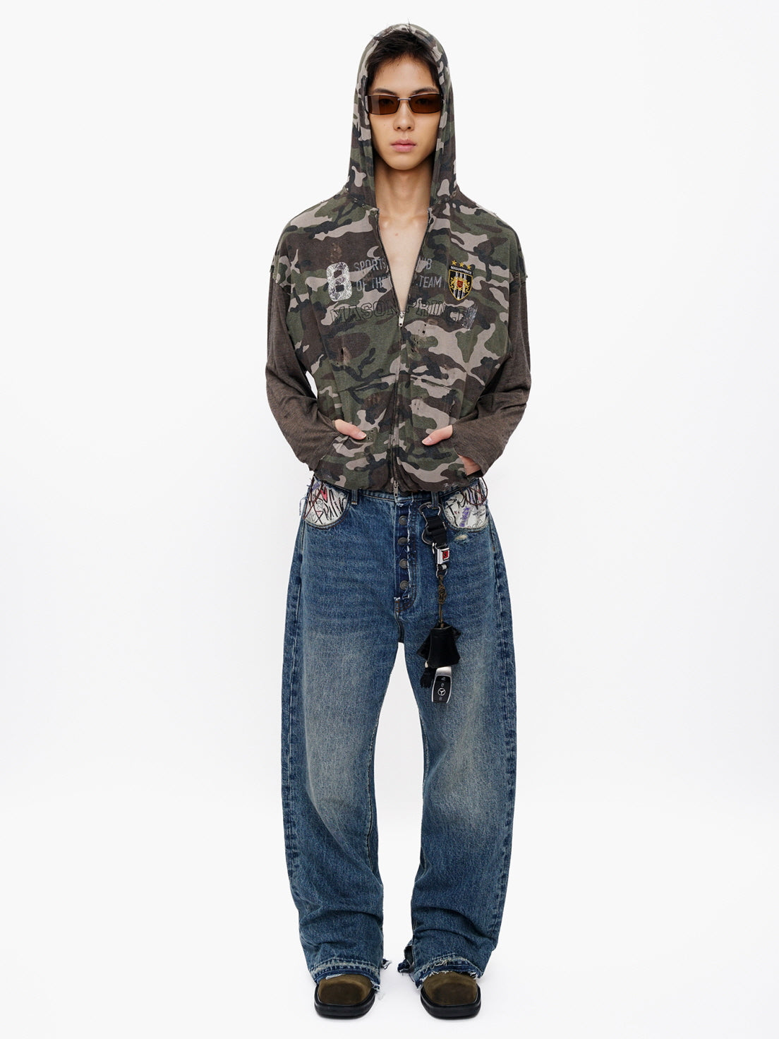 Camo Patch Vintage Zip Hoodie